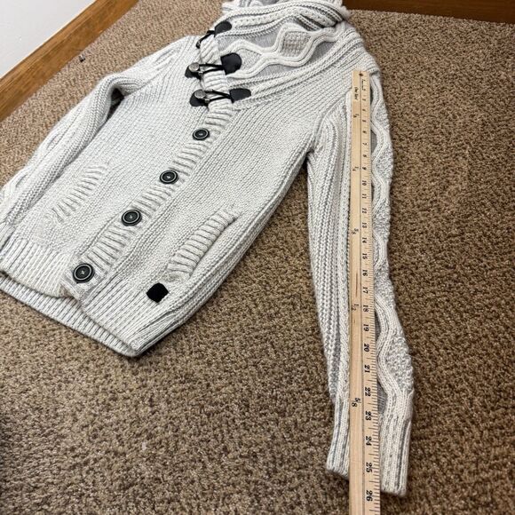 LCR Men’s Cable Knit Chunky Wool Blend Cardigan Neutral Size M - Picture 8 of 12